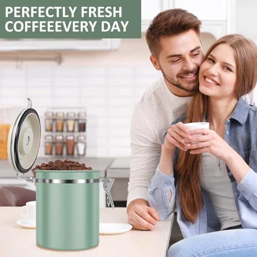 4PCS Coffee Storage Canister 1.5L 51OZ Double Airtight Coffee Beans Container with Date Locator 304 Stainless Steel Kitchen Food Storage Container with Spoon For Coffee Beans Grounds Tea Sugar (4 Count)