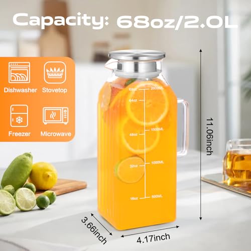 68oz Glass Pitcher with Lid and Handle for Fridge (2 Count)