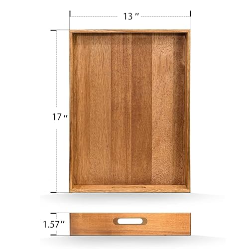 Acacia Wood Serving Tray with Handles Set of 2 (2 Count)