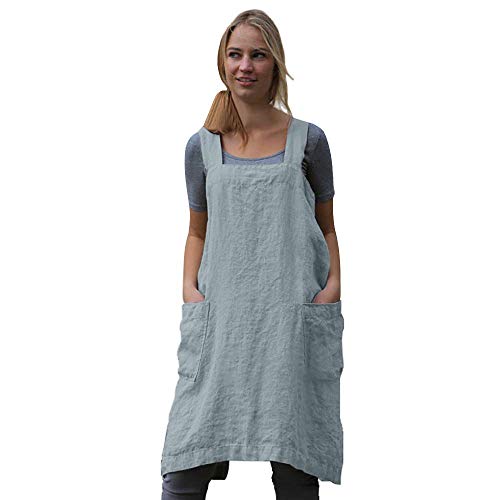Women's Pinafore Square Apron Baking Cooking Gardening Works Cross Back Cotton