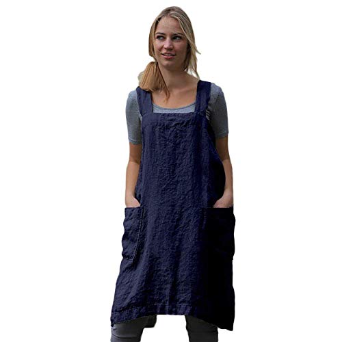 Women’s Pinafore Square Apron Baking Cooking Gardening Works Cross Back Cotton