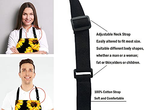 Sunflowers Black Tropical Flower Daisy Adjustable Bib Apron
