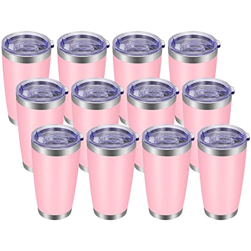 20oz Tumbler with Lid and Straw Stainless Steel Tumbler Cup Bulk Vacuum Insulated Double Wall Travel Coffee Mug Powder Coated Coffee Cup (12 Count)