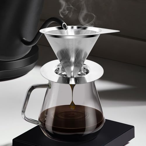 Pour Over Coffee Dripper Reusable Coffee Filter Paperless Coffee Filter Stainless Steel Pour Over Coffee Maker Cone Coffee Dripper for 1