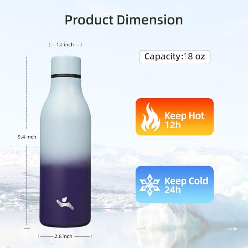 18 oz Insulated Stainless Steel Metal Water Bottle with Strap