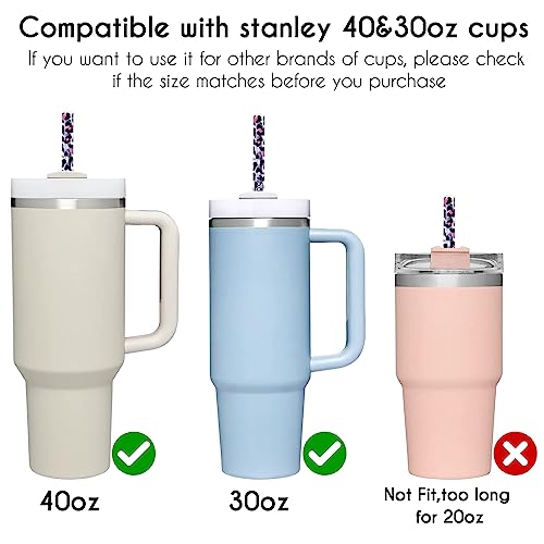 6 Pack Leopard Straw Replacement 40oz for Stanley (6 Count)