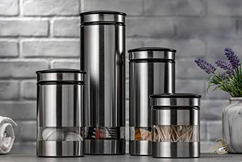 Airtight Glass Canister Set of 4 with Stainless Steel Sleeve for Kitchen Counter (4 Count)