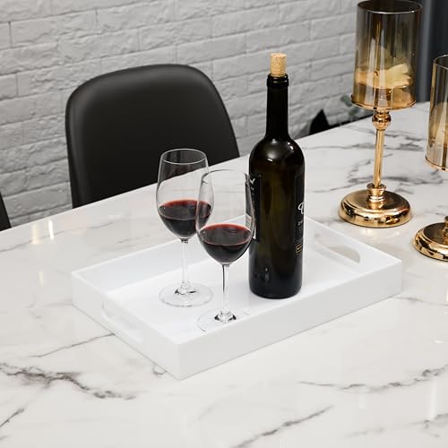 Glossy White Sturdy Acrylic Serving Tray with Handles