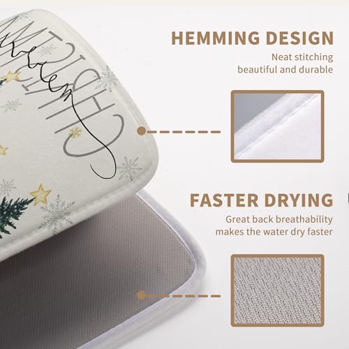 Merry Christma Trees Dish Drying Mat Winter Forest Large Kitchen Mats Dish Drying Pad Xmas Snow Absorbent Dish Dryer Mat for Kitchen Countertops Microfiber Drainer Pad Dish Drying Mats