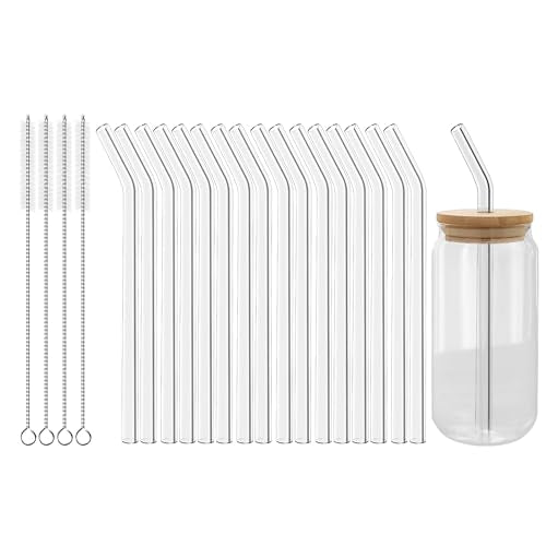 Reusable Glass Straws Set 16 Pcs 8.5''x 10MM Bent Clear Glass Drinking Straws (16 Count)