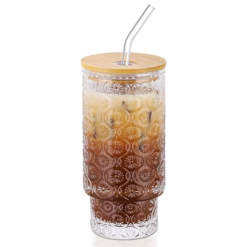 16 Oz Glass Cups with Lid and Straw