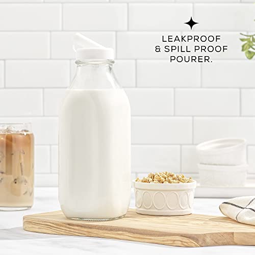 Glass Milk Bottles with Lids and Pourer (3 Count)