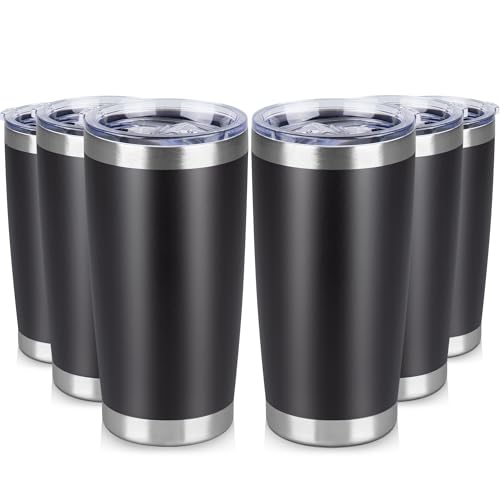 20 oz Tumbler Stainless Steel Tumblers Bulk with Lid Double Wall Insulated Coffee Tumbler Cups for Hot & Cold Drinks Powder Coated Travel Coffee Tumbler Mug Metal (6 Count)