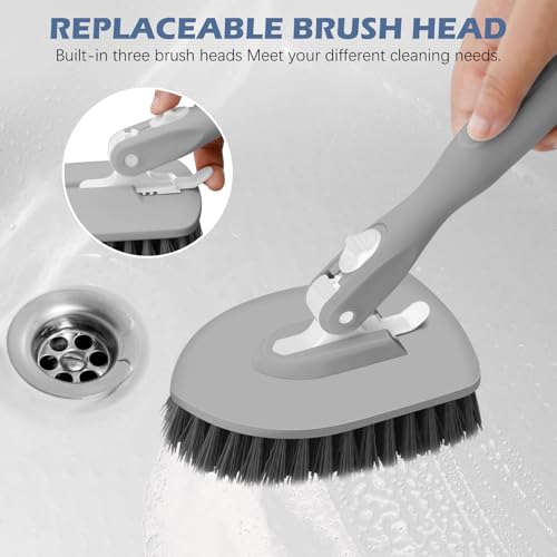 4-in-1 Tile Tub Floor Scrubber with V-Shaped Grout Brush, Gray