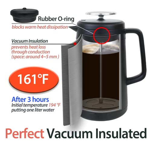 34oz Double Vacuum Insulation Large Silicone French Press Coffee Maker