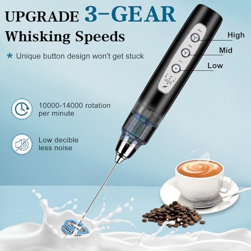 Milk Frother Wand Rechargeable Handheld Whisk Coffee 3 Speed Adjustable