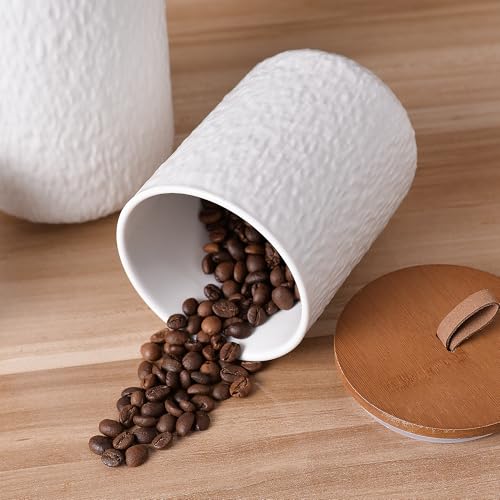 White Stone Ceramic Canister with Bamboo Lid (3 Count)