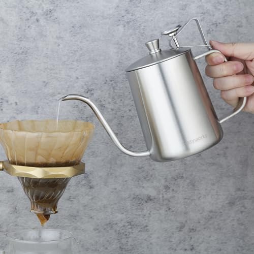 Gage Gooseneck Pour Over Coffee Kettle 20 oz with Thermometer Stainless Steel Hand Drip Coffee Pot With Long Narrow Spout