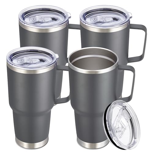30 oz Stainless Steel Tumblers Bulk with Handle and Lid (4 Count)