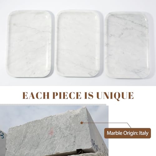 Marble Tray 12"x8" Bianco Carrara Marble Vanity Tray for Countertop Bathroom Kitchen Dresser