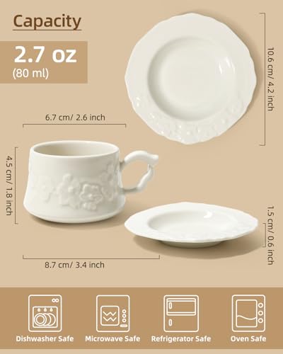 Ceramic Espresso Cups and Saucers Set of 4 (4 Count)