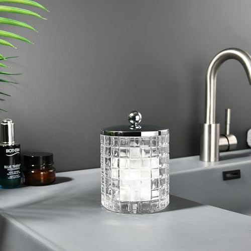 Glass Cotton Jar Holder Silver Lid