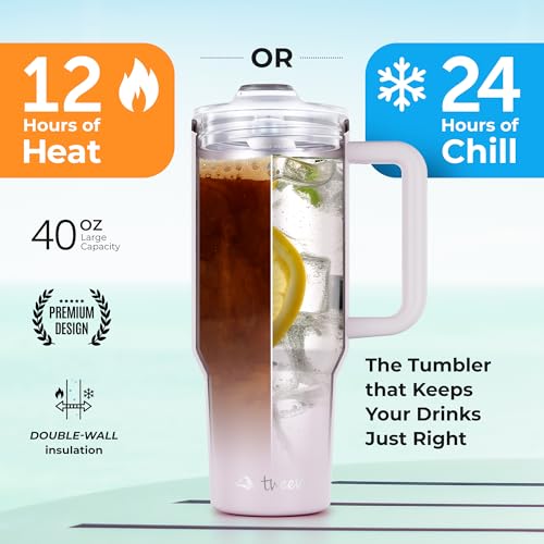 40 oz Tumbler With Handle and Straw Made of Stainless Steel