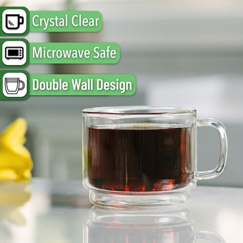 BTaT Double Walled Stackable Glass Coffee Mugs (4 Count)
