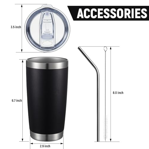 20oz Tumbler with Straw Stainless Steel Insulated Coffee Tumbler Cups Double Wall Vacuum Travel Coffee Mug with Splash Proof Sliding Lid for Hot Cold Drinks (8 Count)