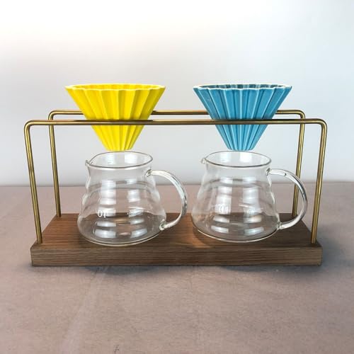 Ceramic Coffee Dripper Pour Over Coffee Maker with Wood Stand Elegant Flower Shape Filter