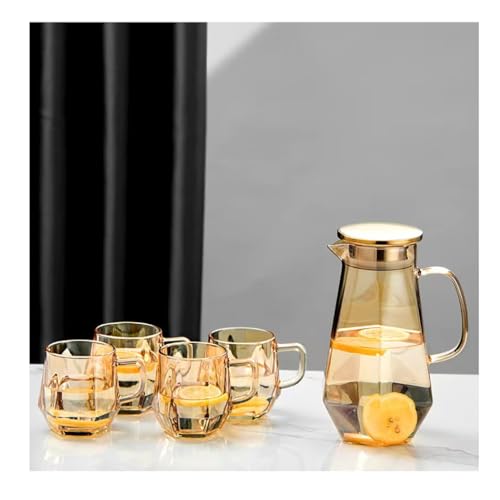 1.7 Liter 58oz Glass Pitcher with Lid Water Carafe Jug with Spout Handle for Hot (5 Count)