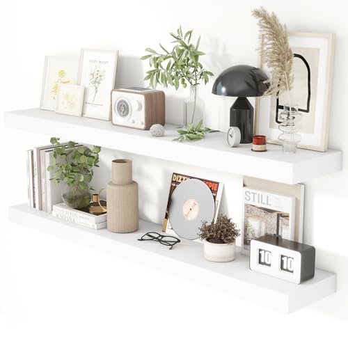 48 Inch Floating Shelves for Wall 8 Inch Deep White Shelves Set of 2 (2 Count)