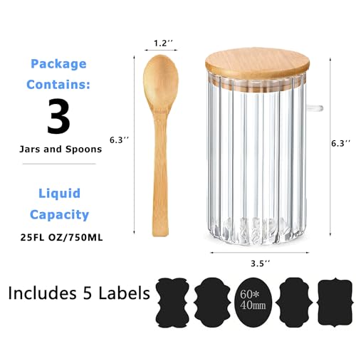 24 FL OZ Airtight Glass Jars with Bamboo Lids Spoons Coffee Canister