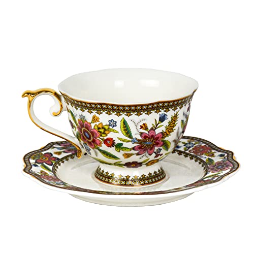 Bone China Tea Cup and Saucer Set for 1 (6.7 Count)