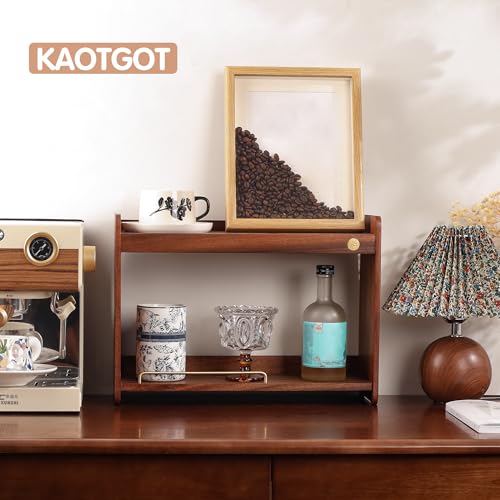 Coffee Mug Holder Wooden Cup Rack Mug Display Shelf Coffee Cup Holder for Countertop with 2 Tier Wood Coffee Mugs Holder for Kitchen Coffee Cup Storage