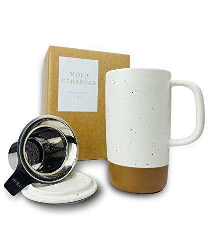 Mora Ceramics Large Tea Mug with Loose Leaf Infuser and Ceramic Lid