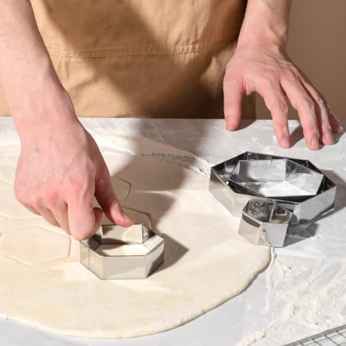Regular Hexagon Cookie Cutter Set Large Stainless Steel Honeycomb Geometric Frame Plaque Cookie Cutters Shapes Molds 1 Inch Depth (4 Count)