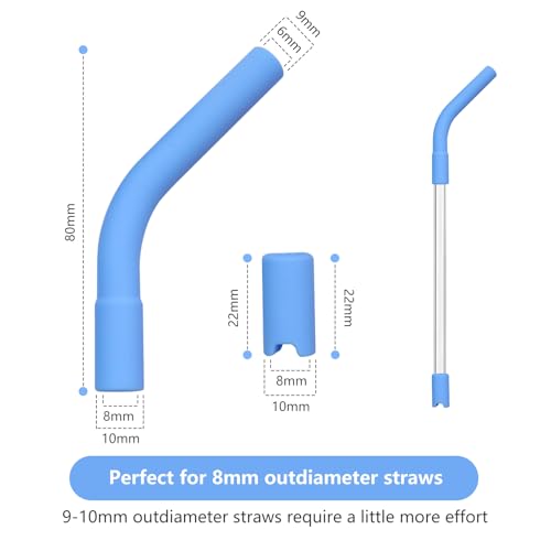 12 Pcs Silicone Straw Tips with Bottom Sleeve Reusable Silicone Tips for Metal Straws Food Grade Rubber Straw Tips Flex Elbow Straw Covers for Stanley Cup Tumbler Fit for 8 (12 Count)