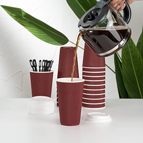 Ripple Wall Coffee Cups 25 Count 16 Ounce Insulated Crimson Paper Cups