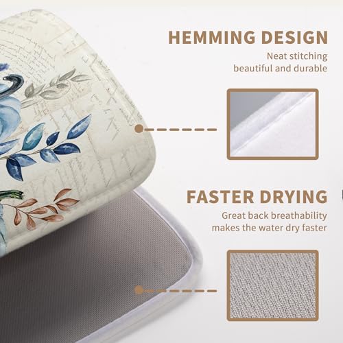 Fall Blue White Pumpkin Dish Drying Mats Thanksgiving Leaves Dish Mat Drying Matt Autumn Floral Dishes Dryer Pad for Kitchen Counter Absorbent Microfiber Washable Foldable Reusable 18x24 in