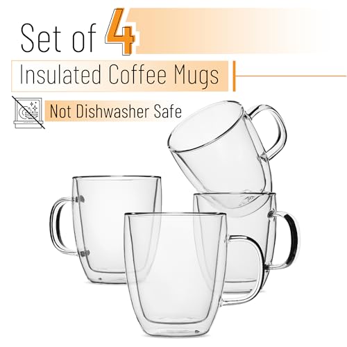 BTaT Double Walled Glass Coffee Mugs (4 Count)
