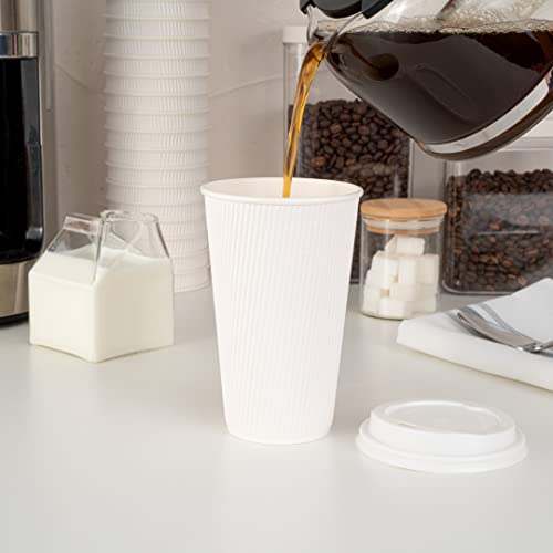 Ripple Wall Coffee Cups 25 Count 16 Ounce Insulated White Paper Cups