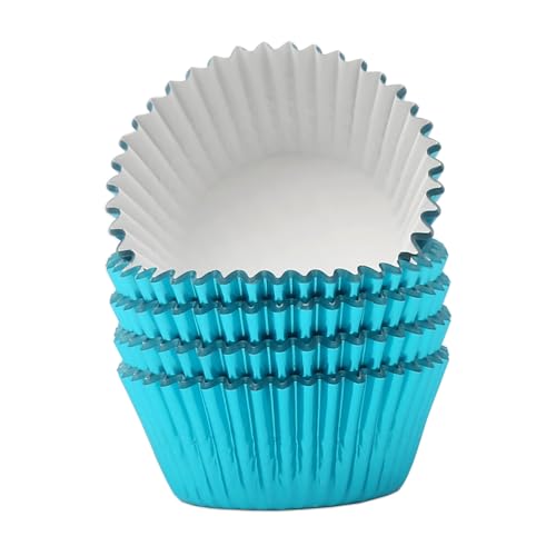 Standard Aqua Blue Foil Cupcake Liners Muffin Baking Cups for Party and More (100 Count)