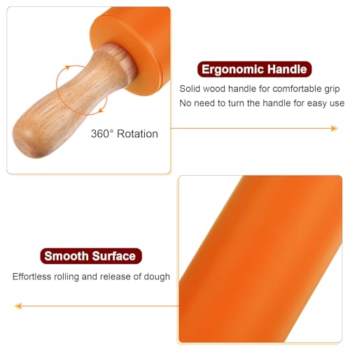 Silicone Rolling Pins for Baking 9 Inch Wooden Handle Non Stick Rolling Pin Small Roller Playdough Rolling Pins for Dough Pizza Pastry Fondant Kitchen