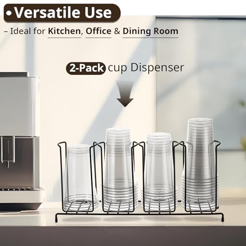 2 Pcs 4 Section Coffee Cup Organizers 18.7 x 8.5 x 5 Inch Wire Rack Coffee Cup and Lid Holder Black Iron Lid Dispenser Countertops Station Organizer for Kitchen Storage Essentials (2 Count)