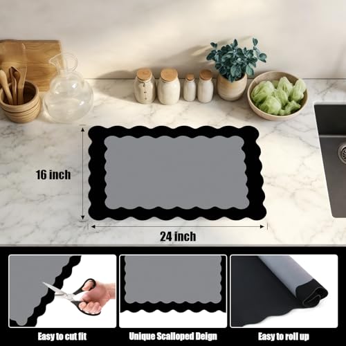 Black Scalloped Coffee Mat for Countertop Coffee Bar Mat Matt