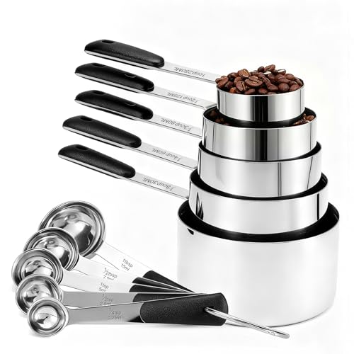 Measuring Cups and Spoons Set Stainless Steel 10 Piece for Cooking and Baking (10 Count)