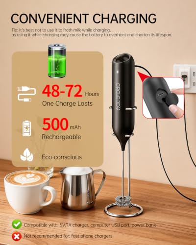 Rechargeable Milk Frother Handheld with Stand