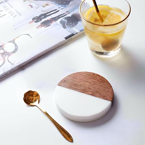 8 Pack Marble and Acacia Wood Coasters (8 Count)