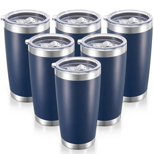 20 oz Tumblers Bulk Stainless Steel Tumbler with Lid Double Wall Vacuum Insulated Coffee Mug 20oz Powder Coated Cup for Hot and Cold Drinks (6 Count)